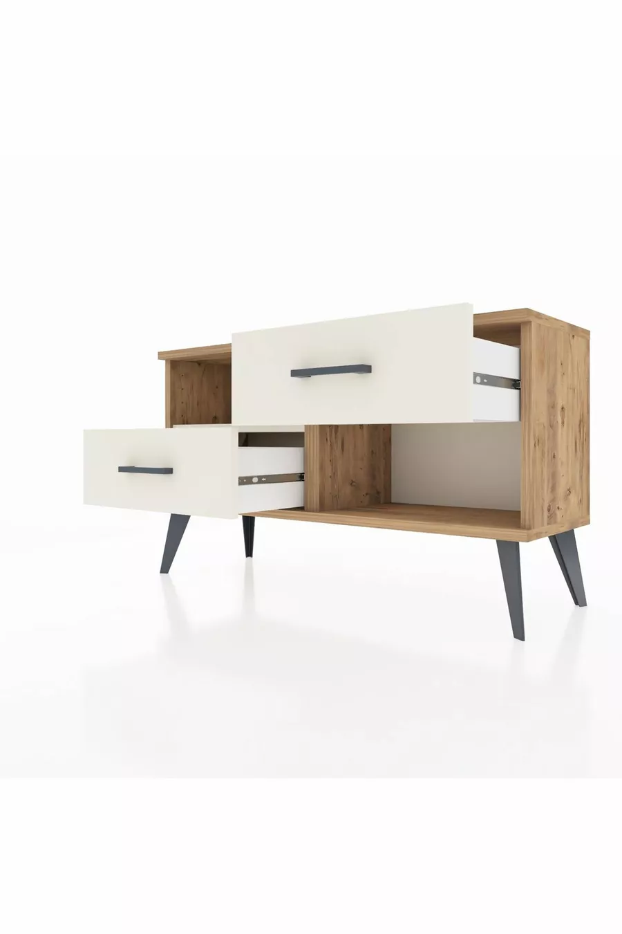 Commode Arges à une étagère et 2 tiroirs en pin-pierre d'onyx