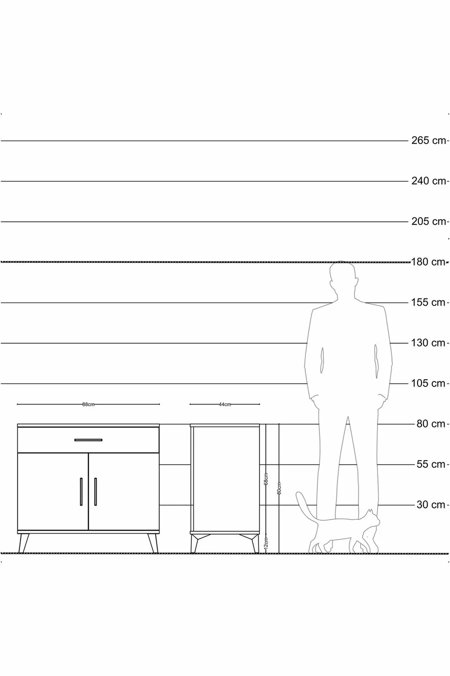 Commode Hyperion à une seule tiroir et 2 portes, pin-anthracite