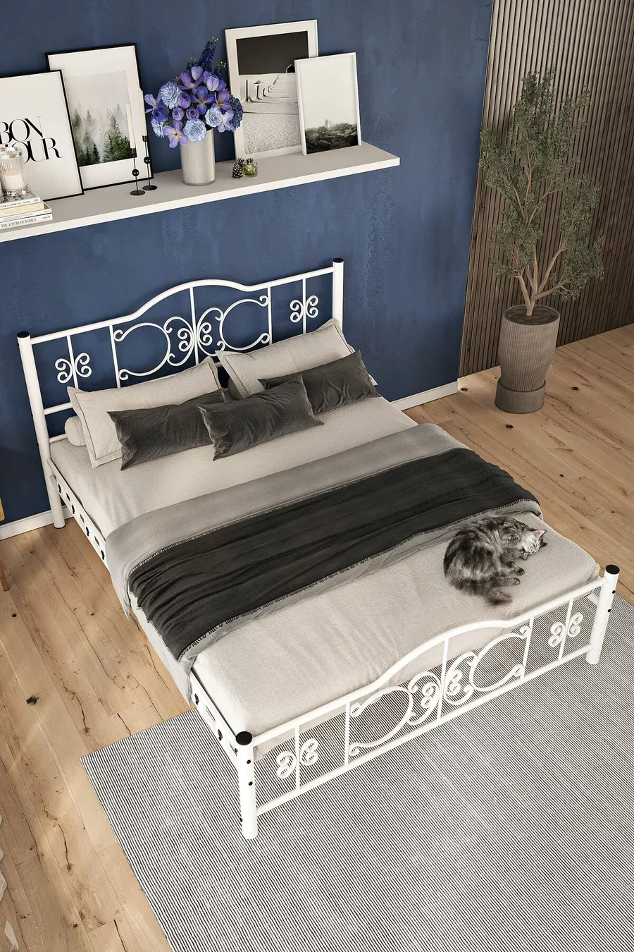 Pero Double Bed Wrought Iron Metal Bed White