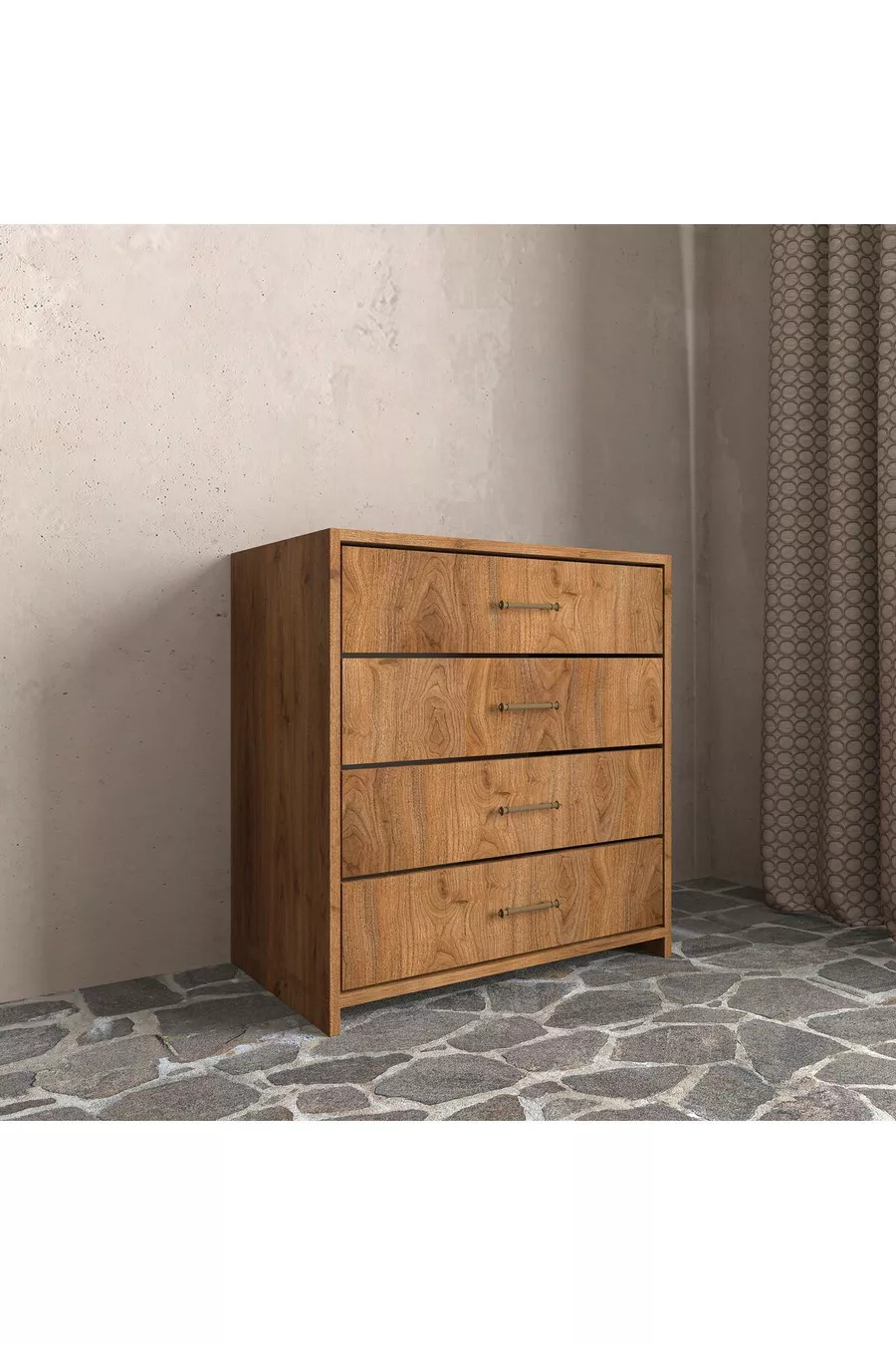 Commode en bois tendre de noyer à 4 tiroirs