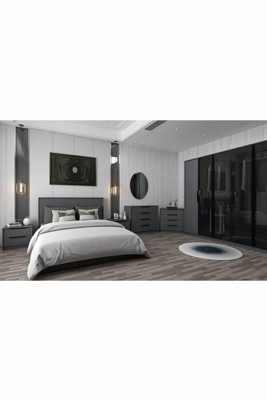 Kale Luxe Bedroom Set - Anthracite Set 2