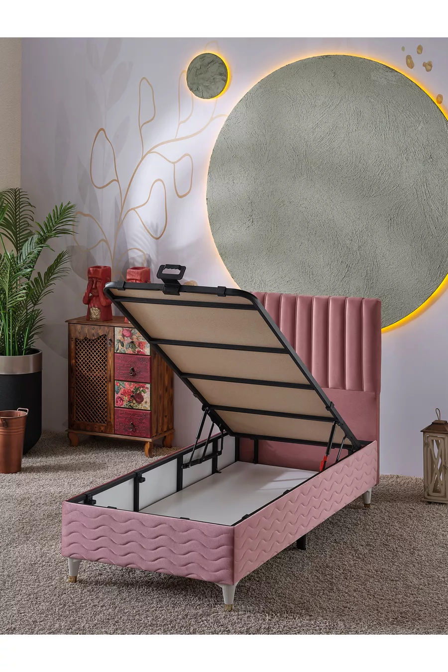 Ezgi Einzelbett 3-teiliges Set: Bett + Untergestell + Kopfteil