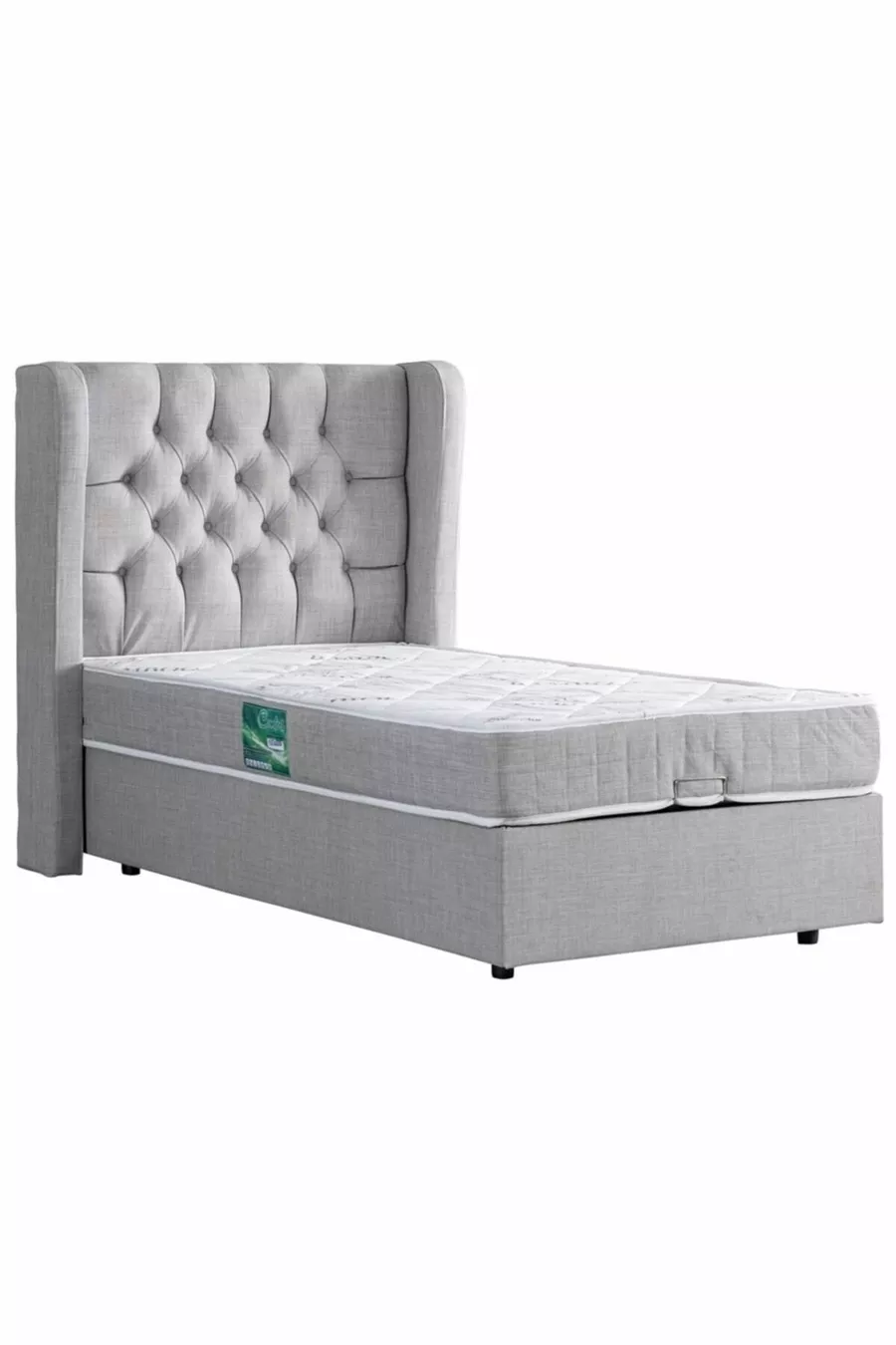 Рига Единично База с Табла Comfort Матрак Комплект, Светлосив