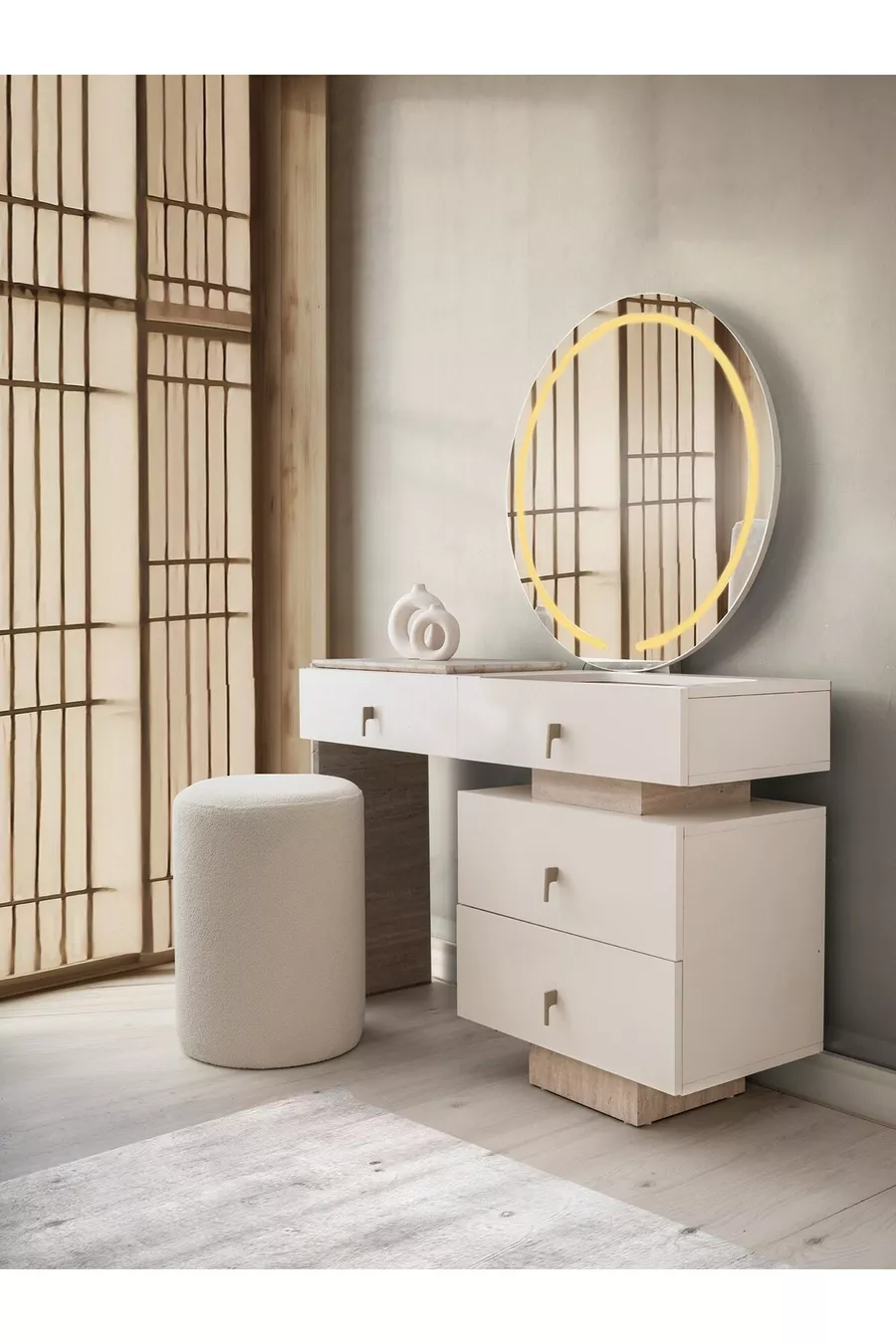 ENSEMBLE DE CHAMBRE À COUCHER AVEC LED SUR BASE MDF ANGLE PLATINE