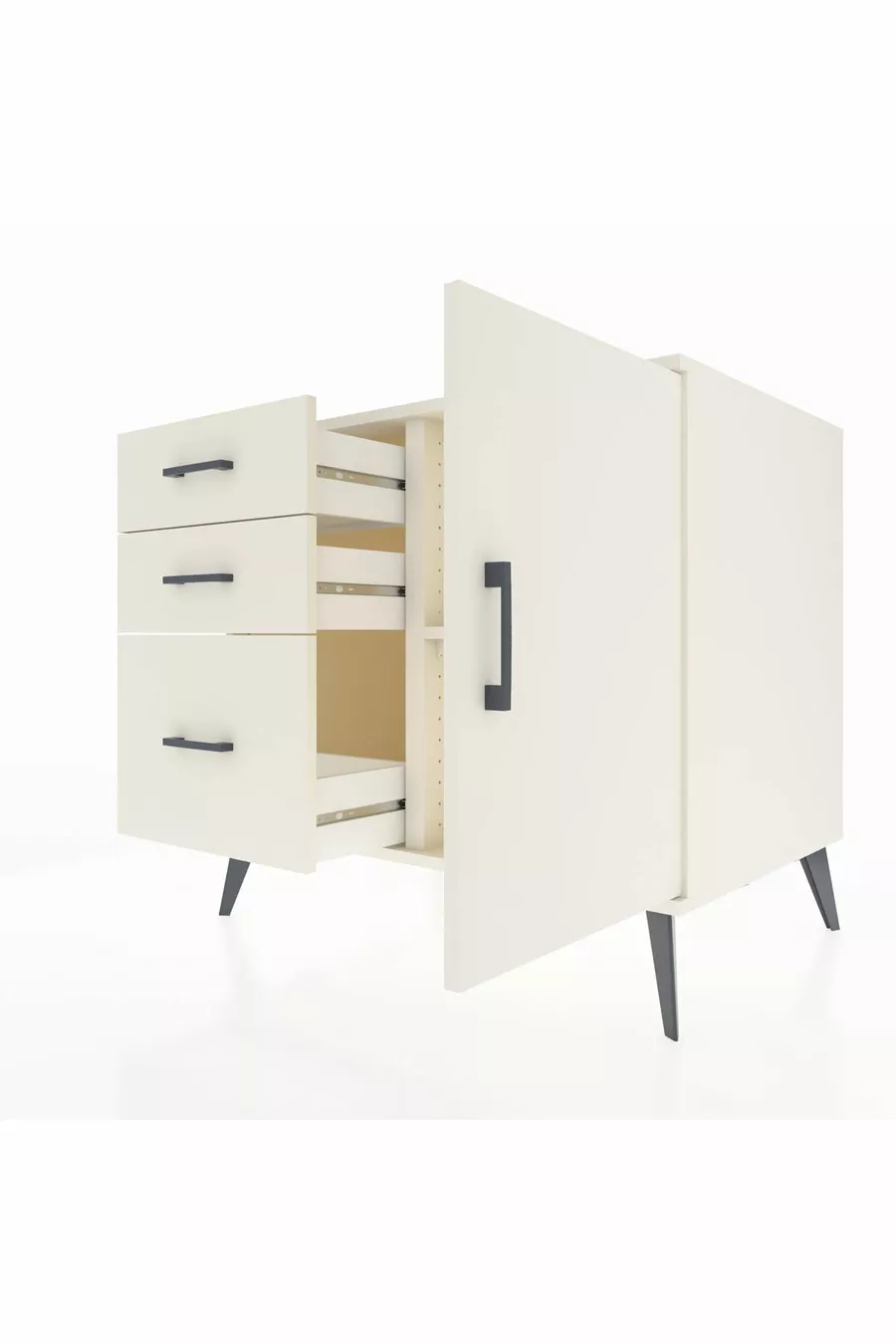 Kronos Dresser with Single Shelf, 3 Drawers, Single Door Moonstone-Moonstone