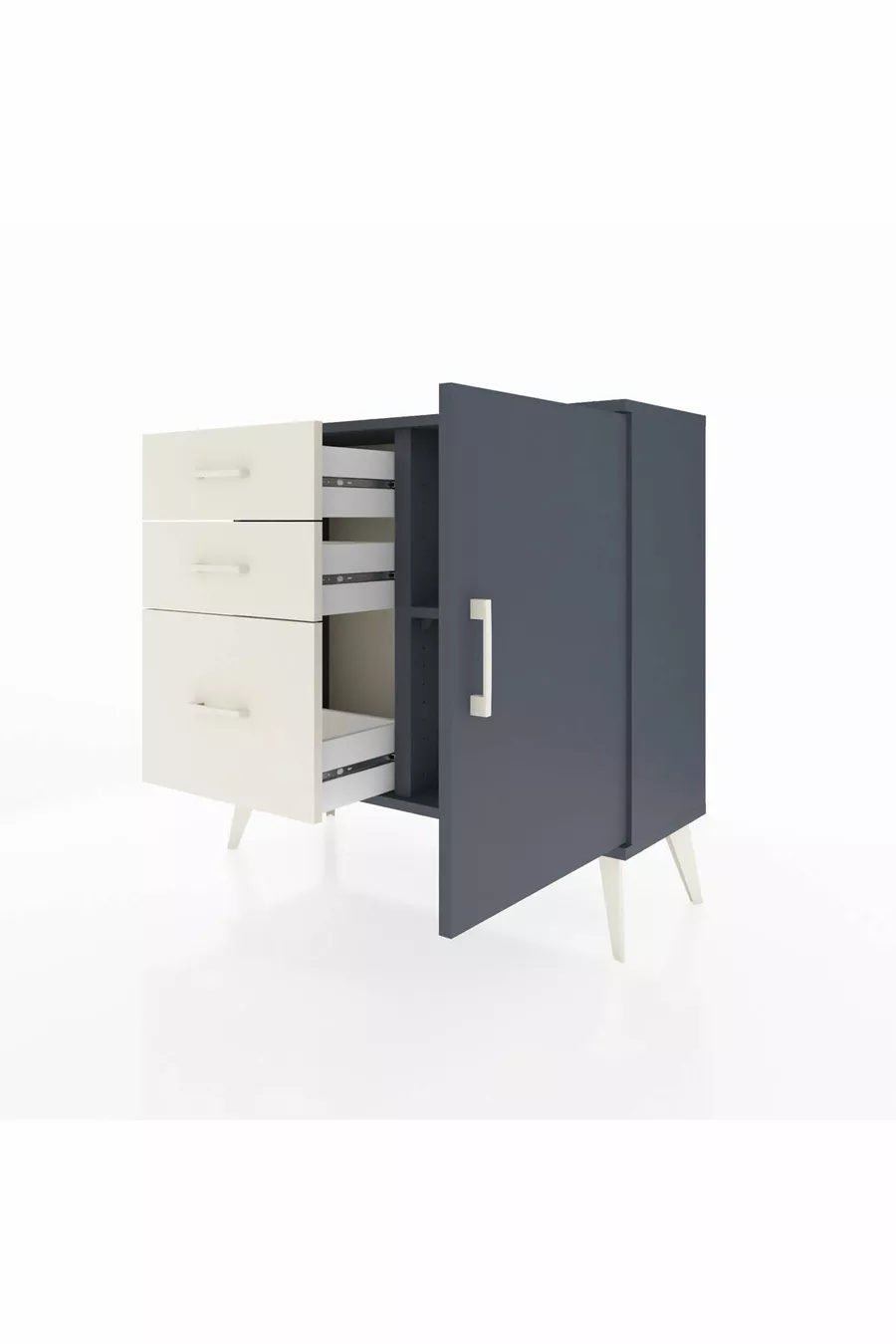 Commode Arges avec une seule étagère, 3 tiroirs et une porte, Anthracite/Anthracite/Pierre de Lune