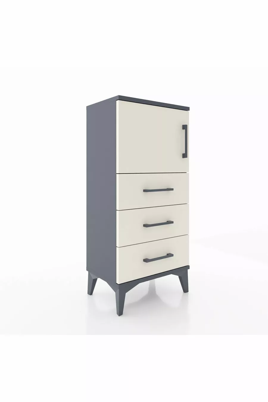 Arges Commode Single Shelf with 3 Drawers and 1 Door Anthracite-Crystal Grey
