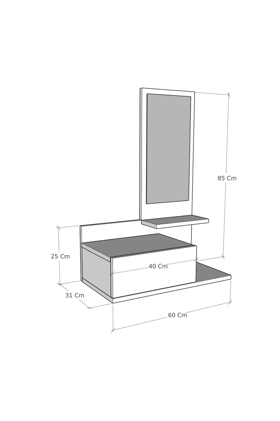 Rozella Wandgemonteerde Dressoir met Lade en Spiegel, Natuurlijk Eiken & Antraciet - Rozella