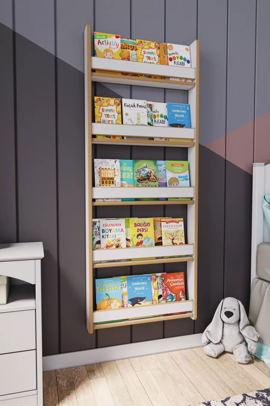 Bibliothèque pour enfants Montessori 5 étagères en MDF * Cm Blanc