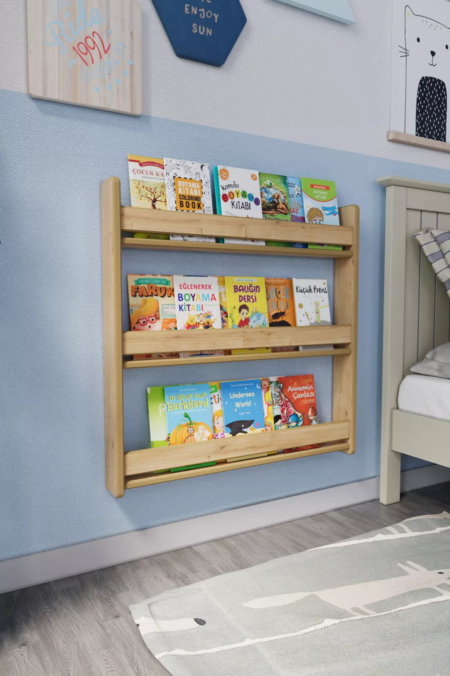 Bibliothèque pour enfants Montessori à 3 étagères, * cm - Chêne Saphir