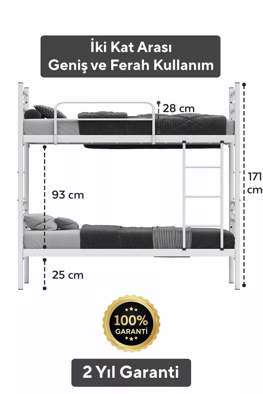 Koza Ranza Lit Superposé Compatible avec Matelas Blanc en Métal Séparable