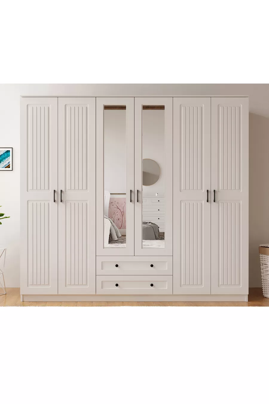 Armoire Estelya Country 6 portes 2 tiroirs