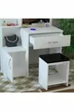 Tavolo da trucco Novella Puf con specchio, con armadietto, cassetti, ripiani, bianco, con cuscino, toilette