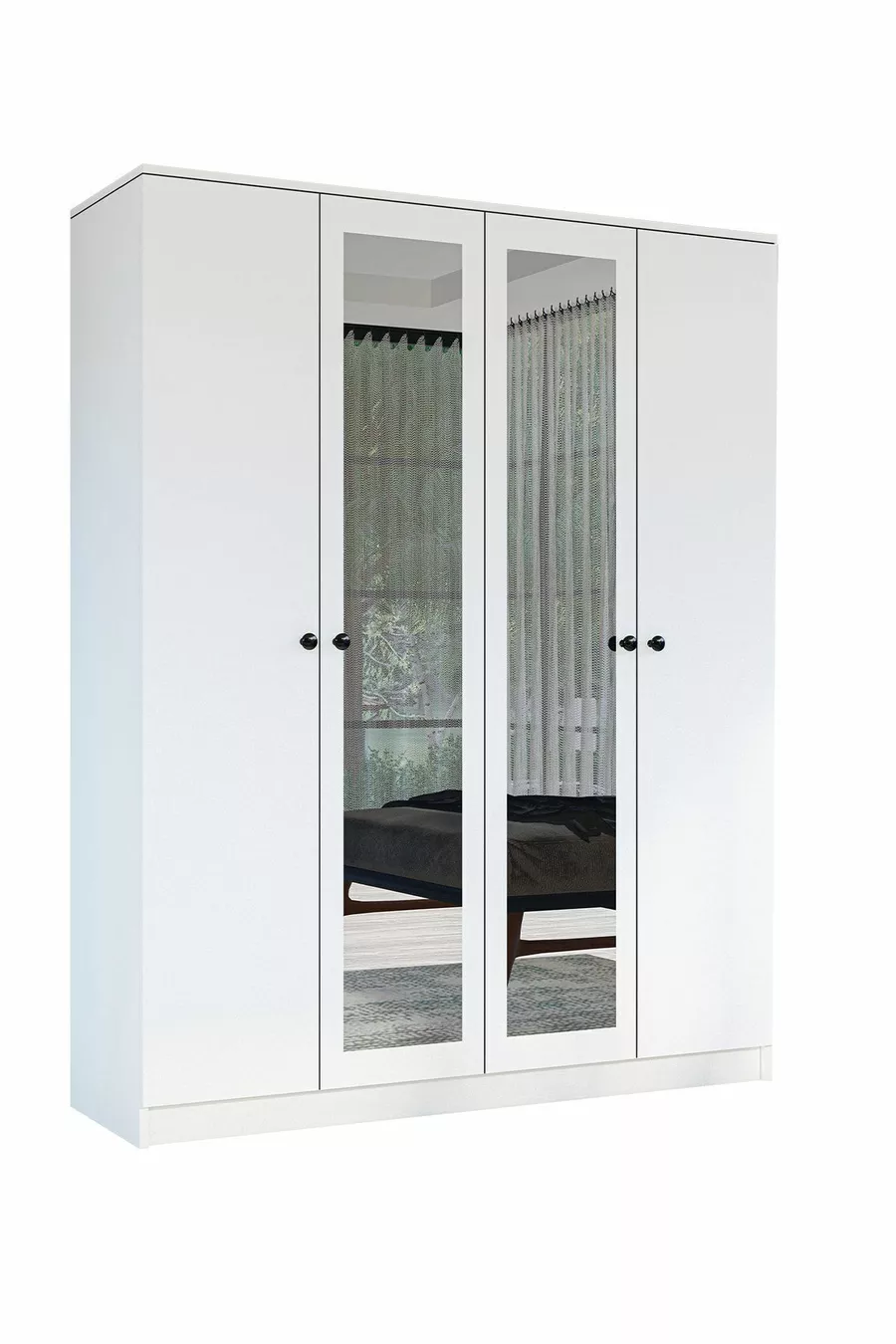 Armoire GM  Hayal 4 portes avec miroirs et poignées boutons