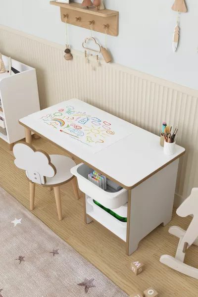 Paper Roll Activity Table Kids Study Desk Toy Cabinet