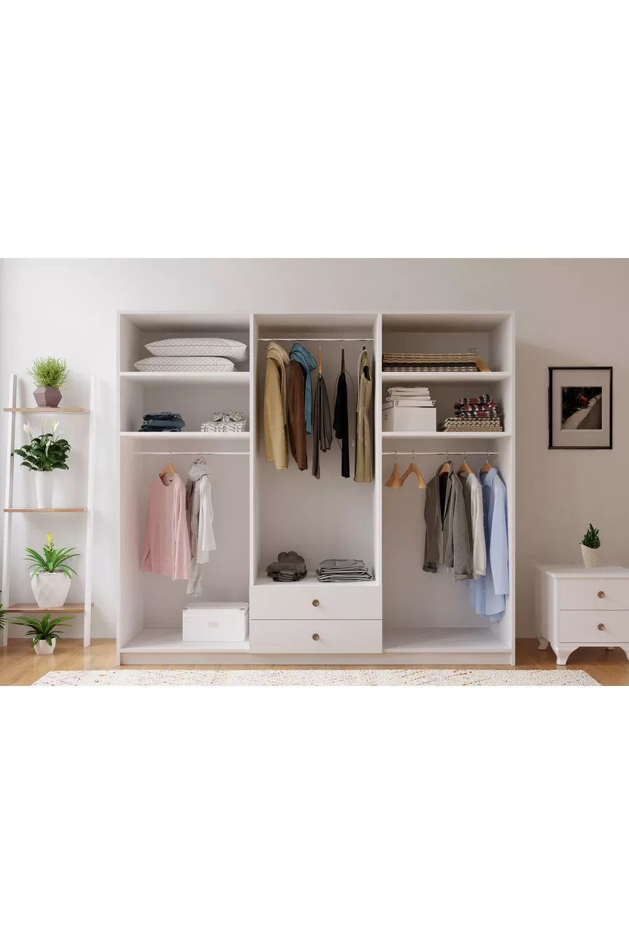 Armoire Ecem à 6 portes avec 2 tiroirs et miroir