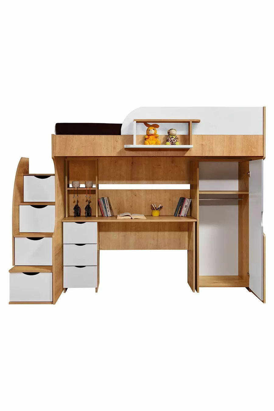 Lits superposés, Litera Ranza Armoire Bureau, Noyer clair-Blanc
