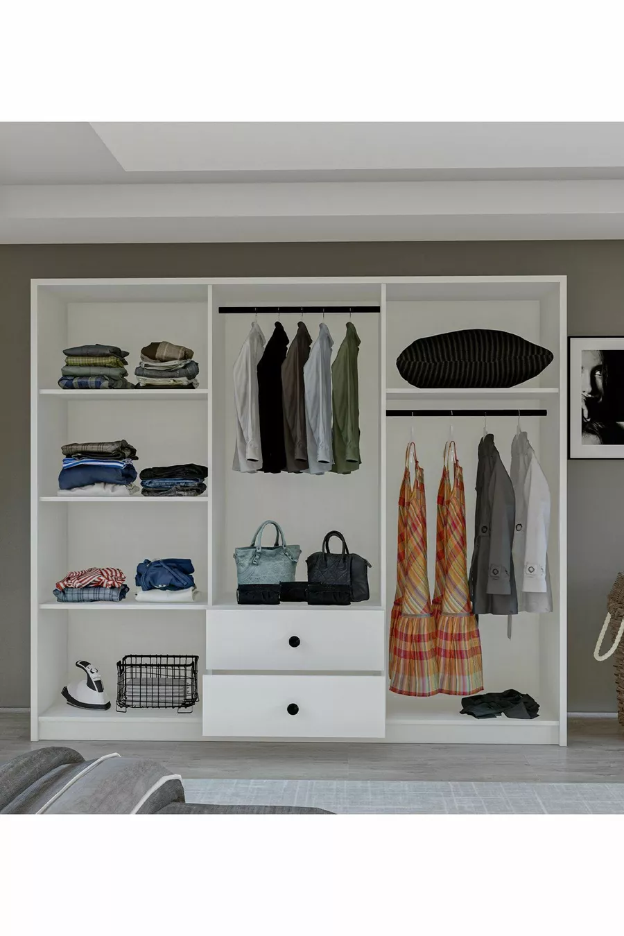 Gm  Deluxe Armoire 6 Portes 2 Tiroirs avec Poignées Bouton
