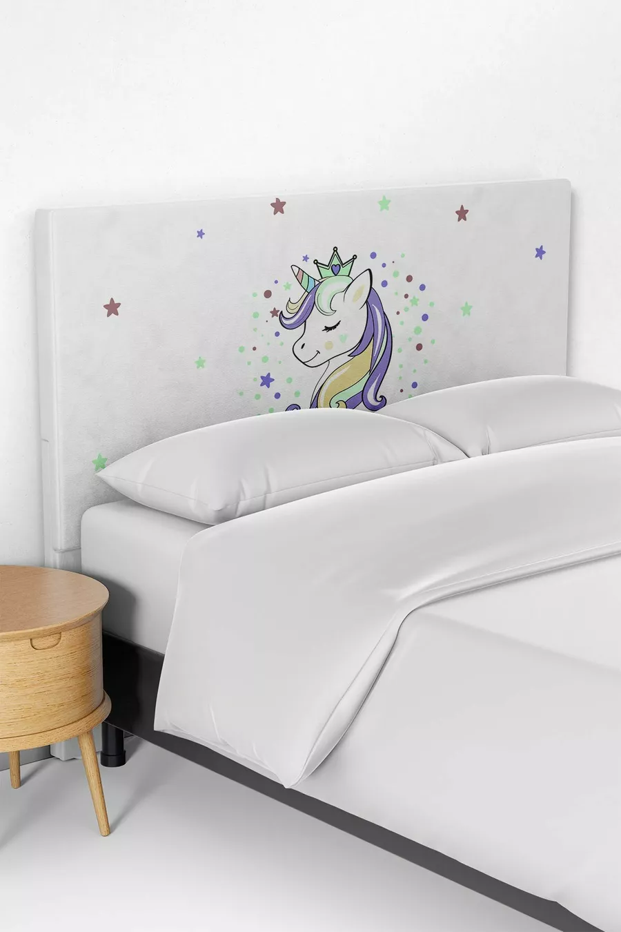 Housse de tête de lit pour chambre d'enfant avec motif licorne blanche