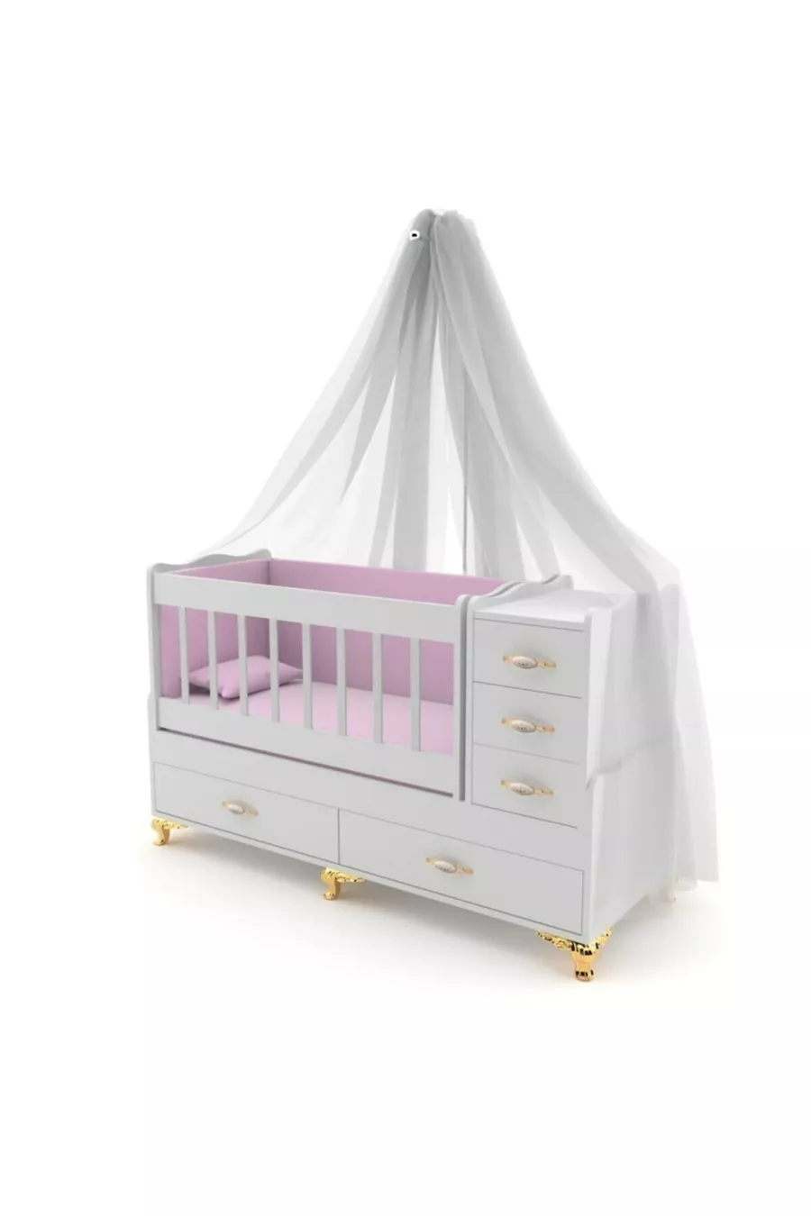 Set di Culla per Bambino Avangard Gold a 5 Cassetti (culla + materasso + set nanna + set zanzariera)