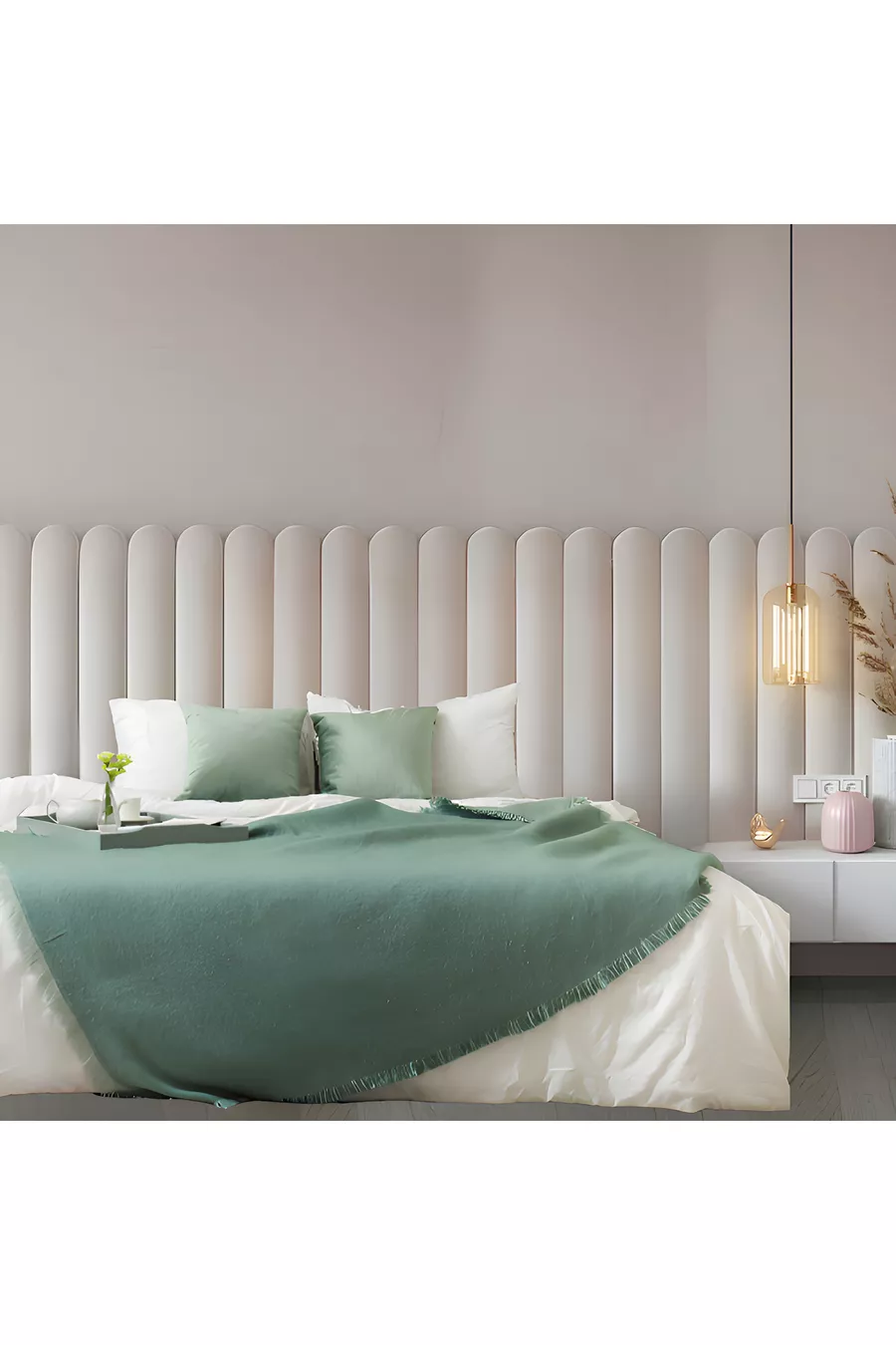 Testata del letto, pannello murale della camera da letto, testata con contenitore del letto