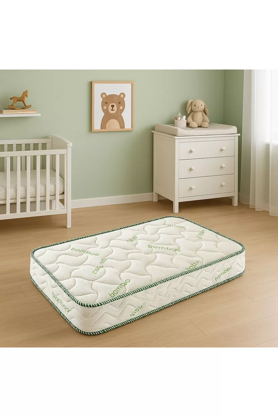 X Cm Orthopädisches Bambus-Babybett Kinderbett Laufstallbett (mit Bambuskissen als Geschenk)