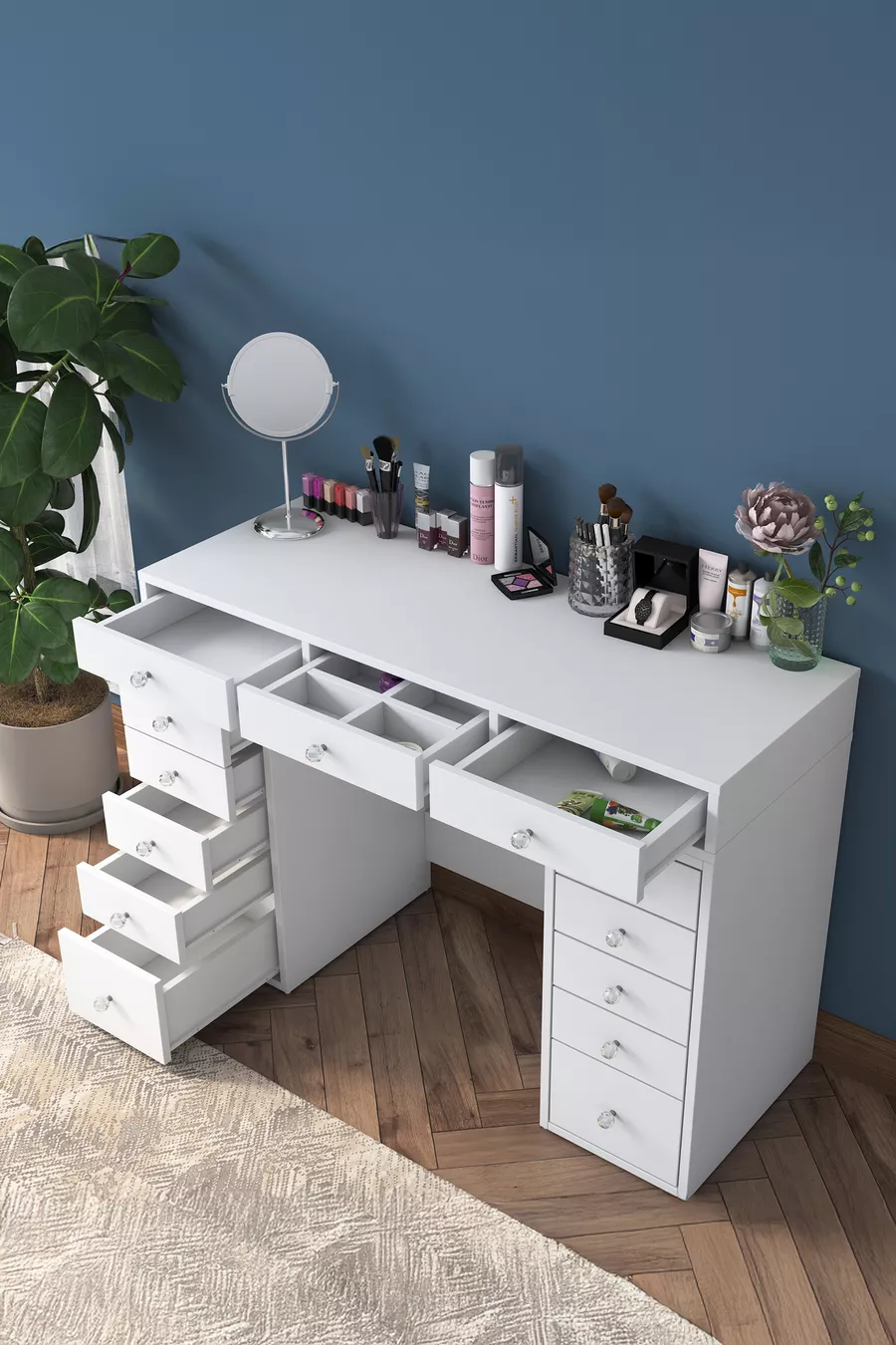 Rani Coiffeuse Organisateur de Bijoux avec Tiroirs Blanc
