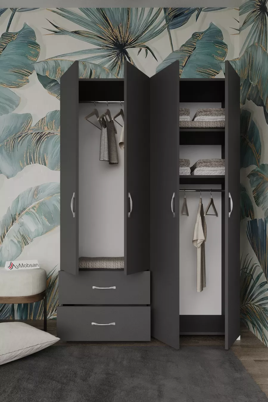 Armoire Mavera à 4 portes et 2 tiroirs, 