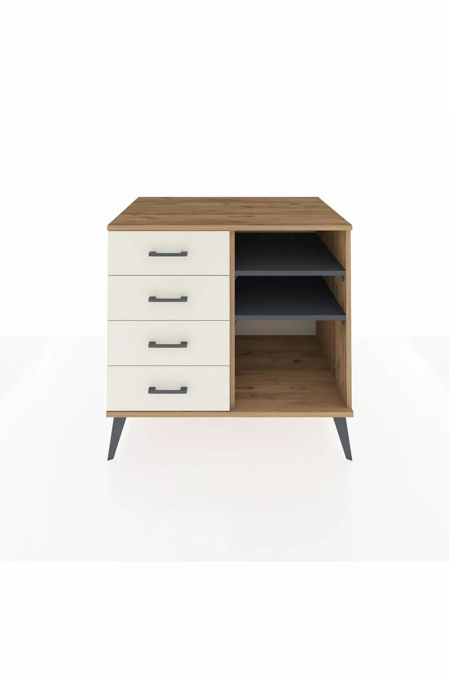 Commode Kronos 2 étagères 4 tiroirs Pin-Anthracite / Pierre de Lune