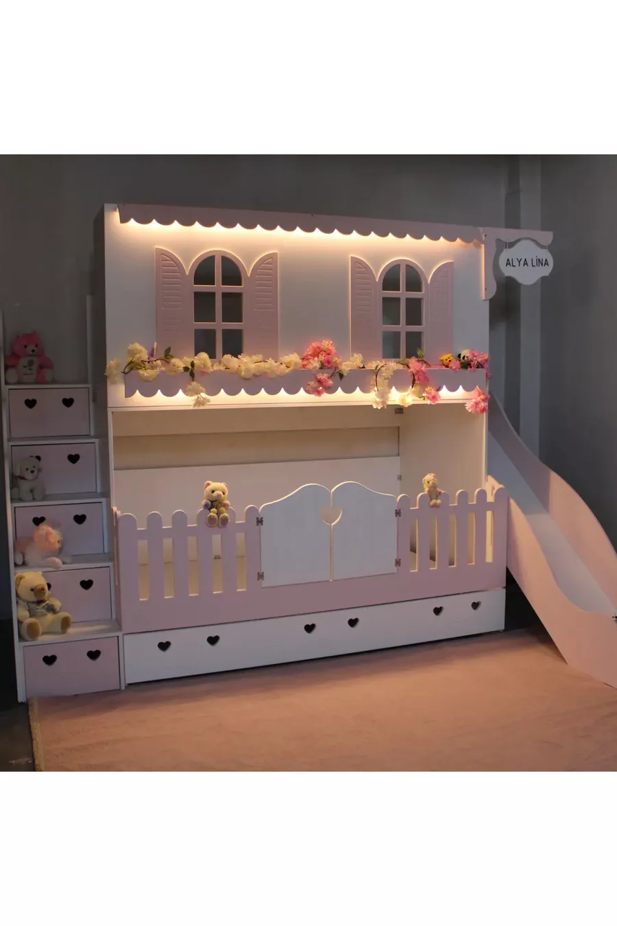 Alaçatı glijbaan stapelbed met kinderbed