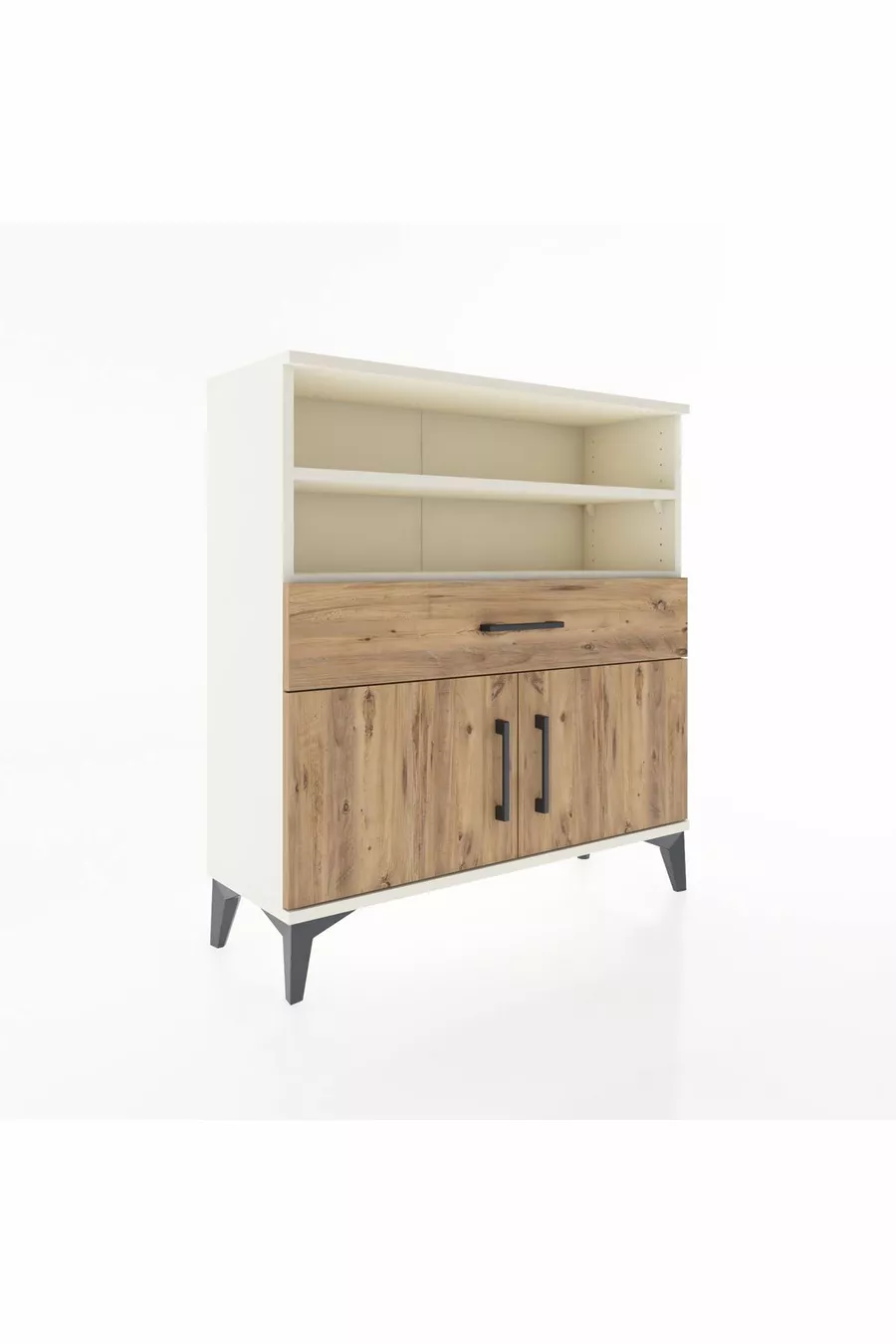 Commode Arges 3 étagères 1 tiroir 2 portes Pierre de lune-Épicéa
