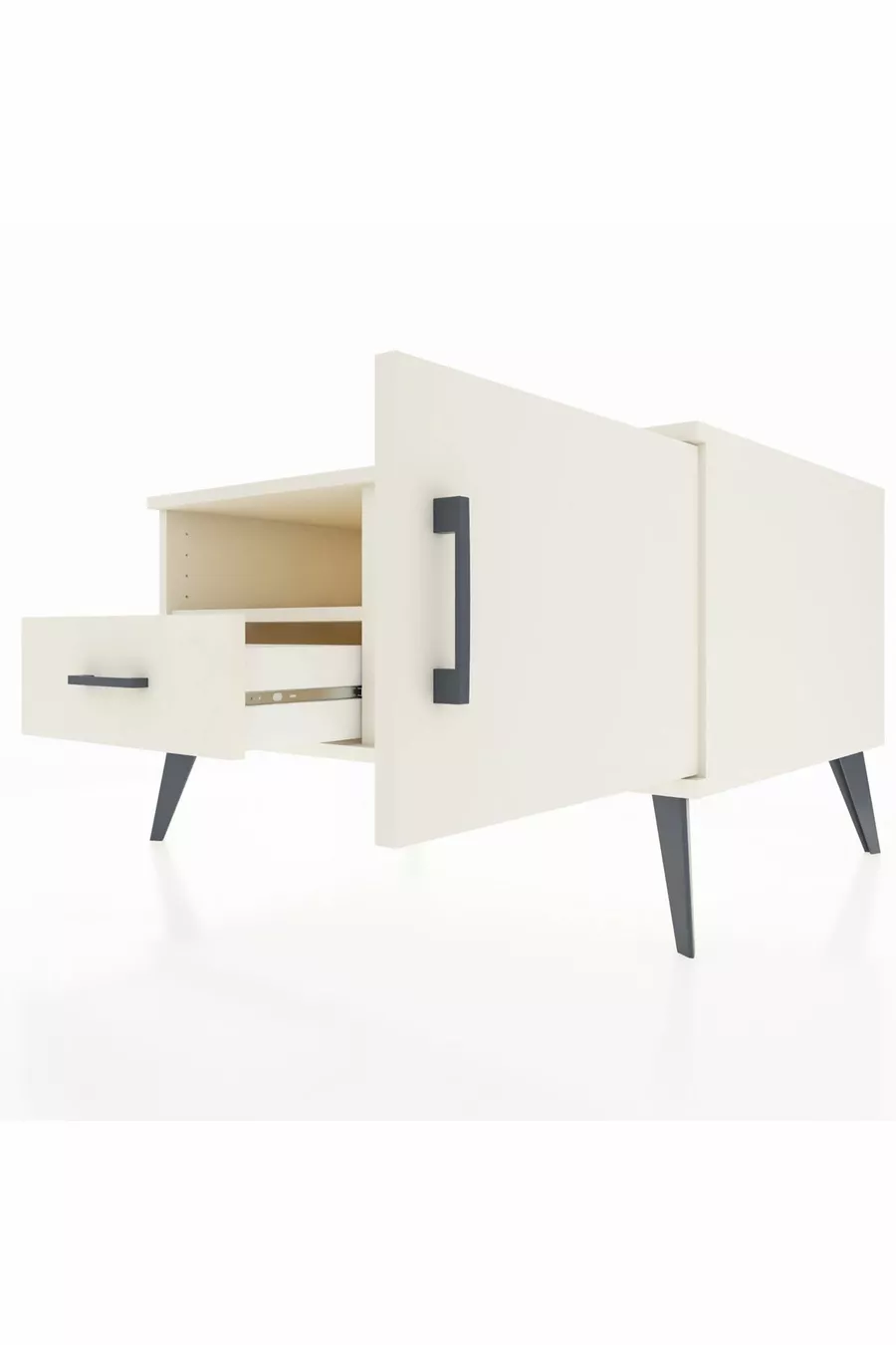 Commode Kronos avec 2 étagères, 1 tiroir et 1 porte, couleur Pierre de Lune