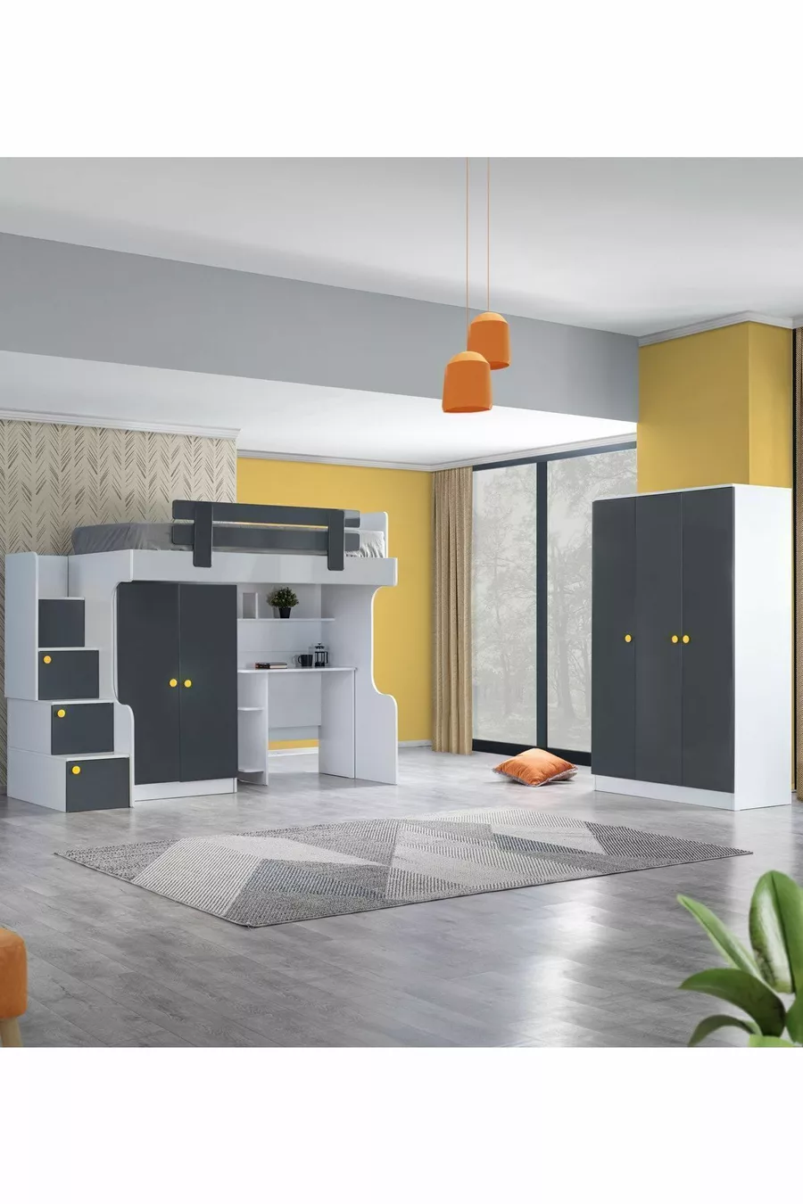 Lits superposés, Armoire de Métal, Bureau, Armoire 3 portes, 1 Matelas Confort