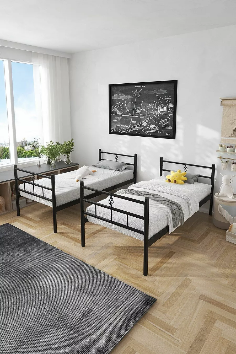Koza Ranza Black Convertible Metal Bunk Bed Compatible with Mattress