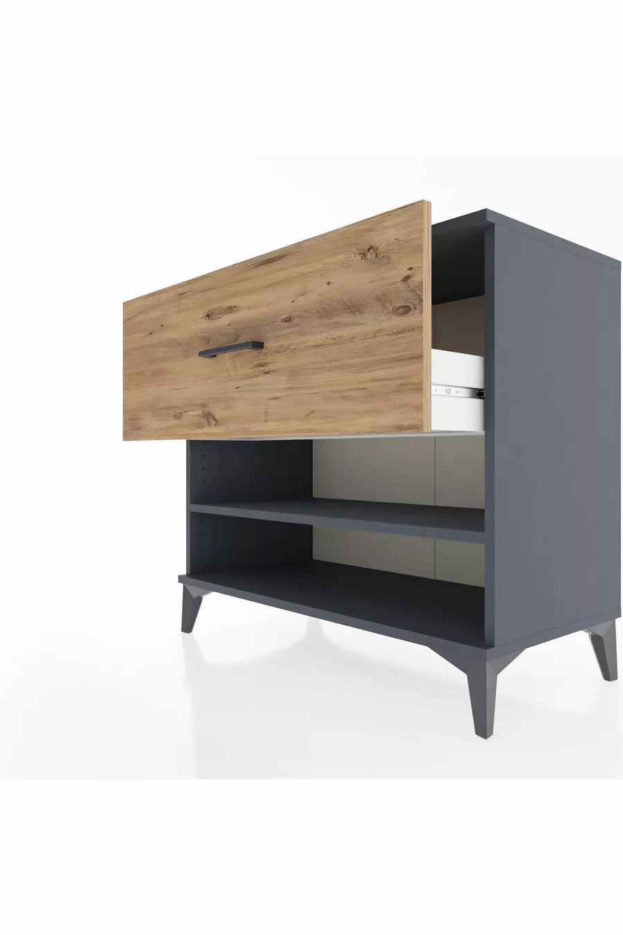Commode Hyperion à une étagère et un tiroir, anthracite-pin