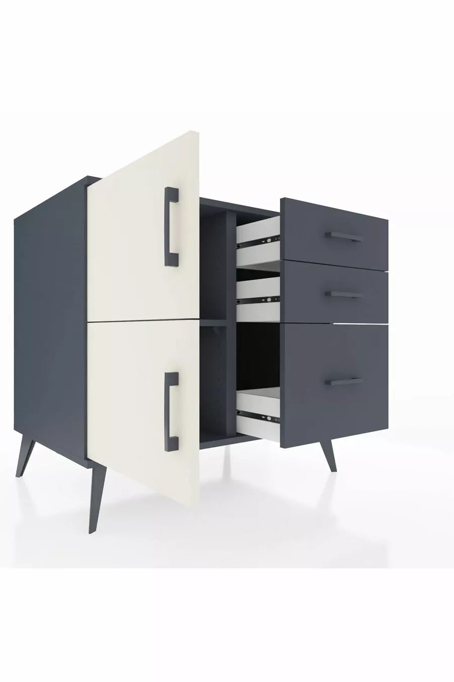 Kronos Dresser Single Shelf 3 Drawers 2 Doors Anthracite-Stone/Anthracite