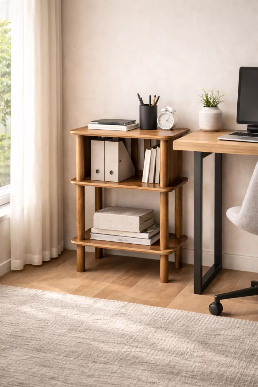 Linde Walnuss Nachttisch Minimalistisches MDF Laminat mit Holzfüßen Design; Schlafzimmer - Wohnzimmer - Büro