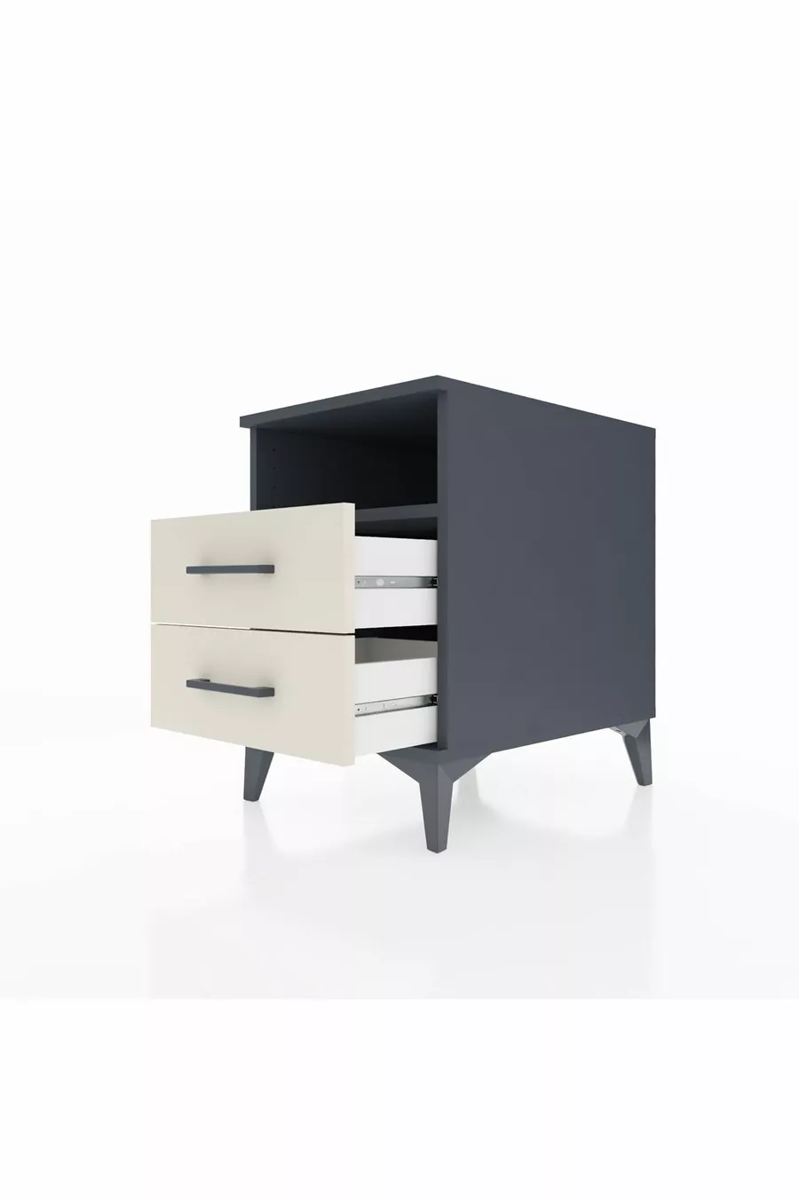 Comodino Kronos con una mensola e 2 cassetti Antracite-Gesso