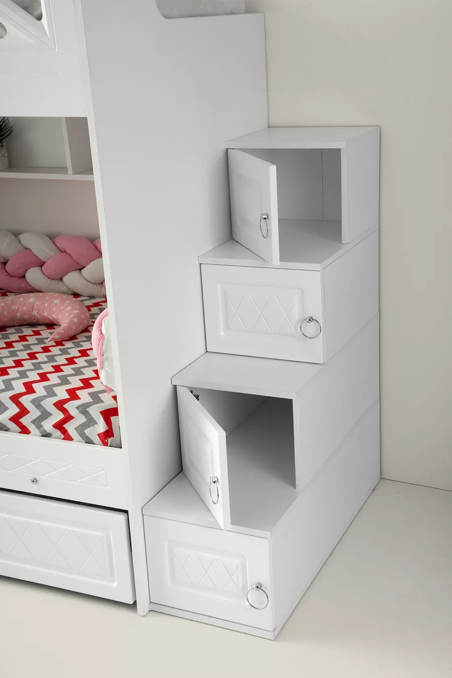 Mars Bunkbed met Lade Wit MDF met Stalen Ondersteuning, MDF Membranen Bekleding % MDF
