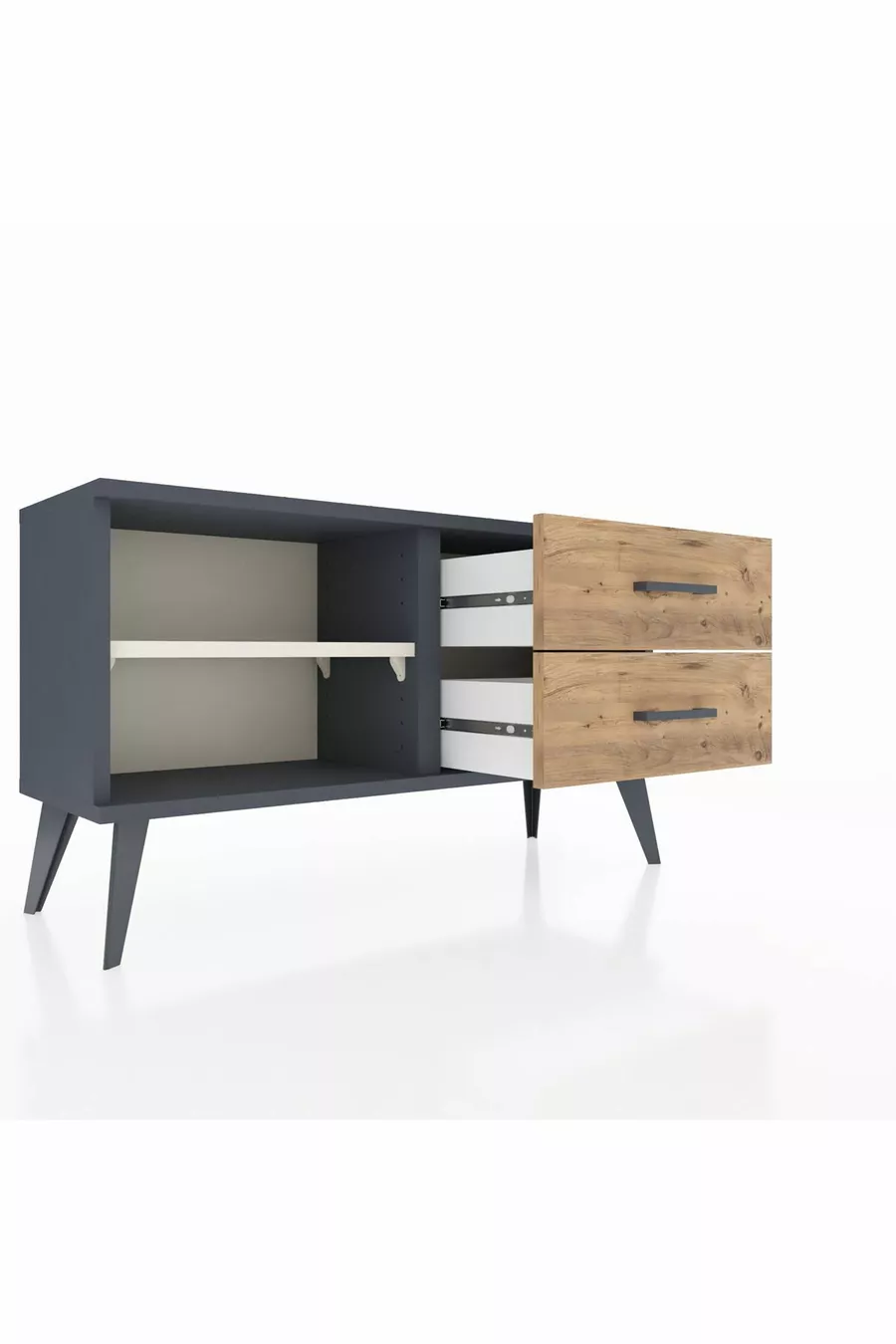 Arges Kommode mit einem Regal und 2 Schubladen Anthrazit-Stein/Pinie