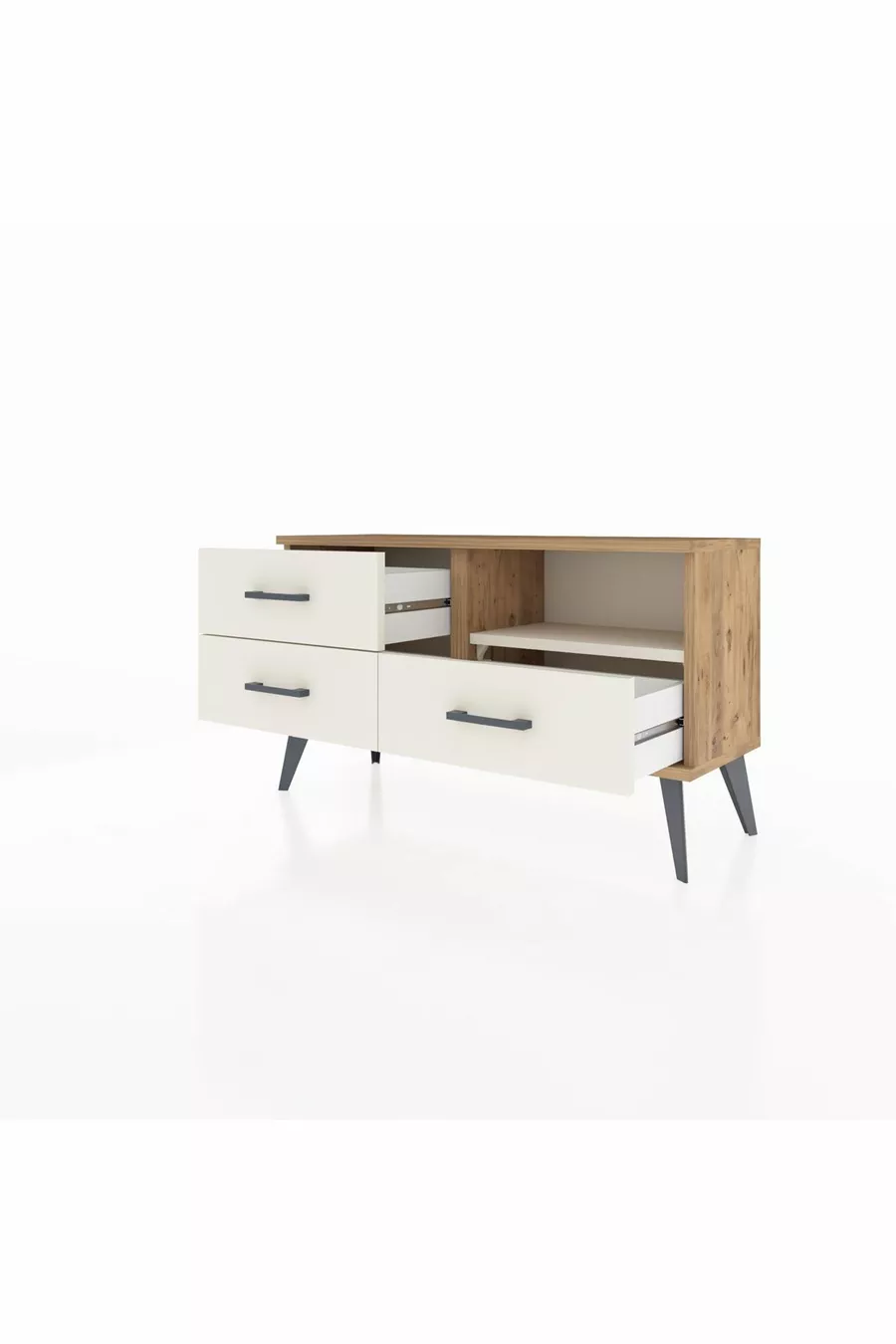 Commode Arges à un seul étagère et 3 tiroirs en pin-onyx