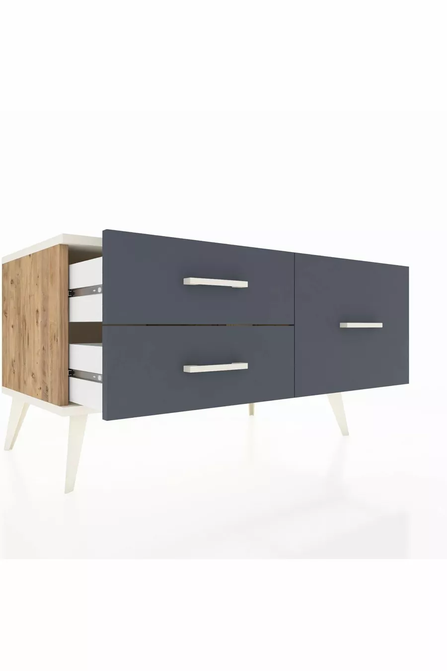 Commode Hyperion 3 étagères Pin-Pierre d'Agate/Anthracite