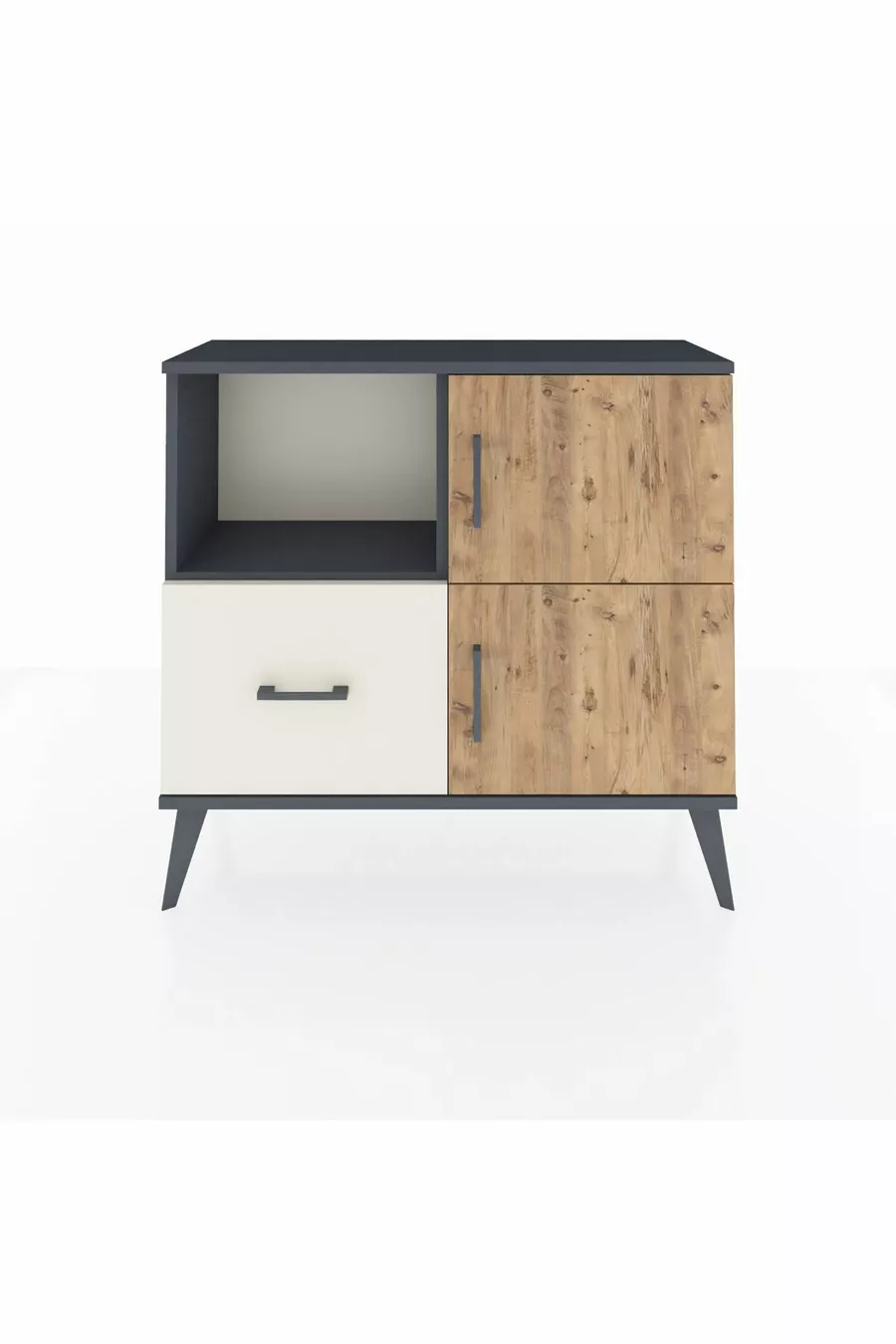 Commode Arges avec 2 étagères, 1 tiroir, 2 portes Anthracite-Sapin/Pierre de lune