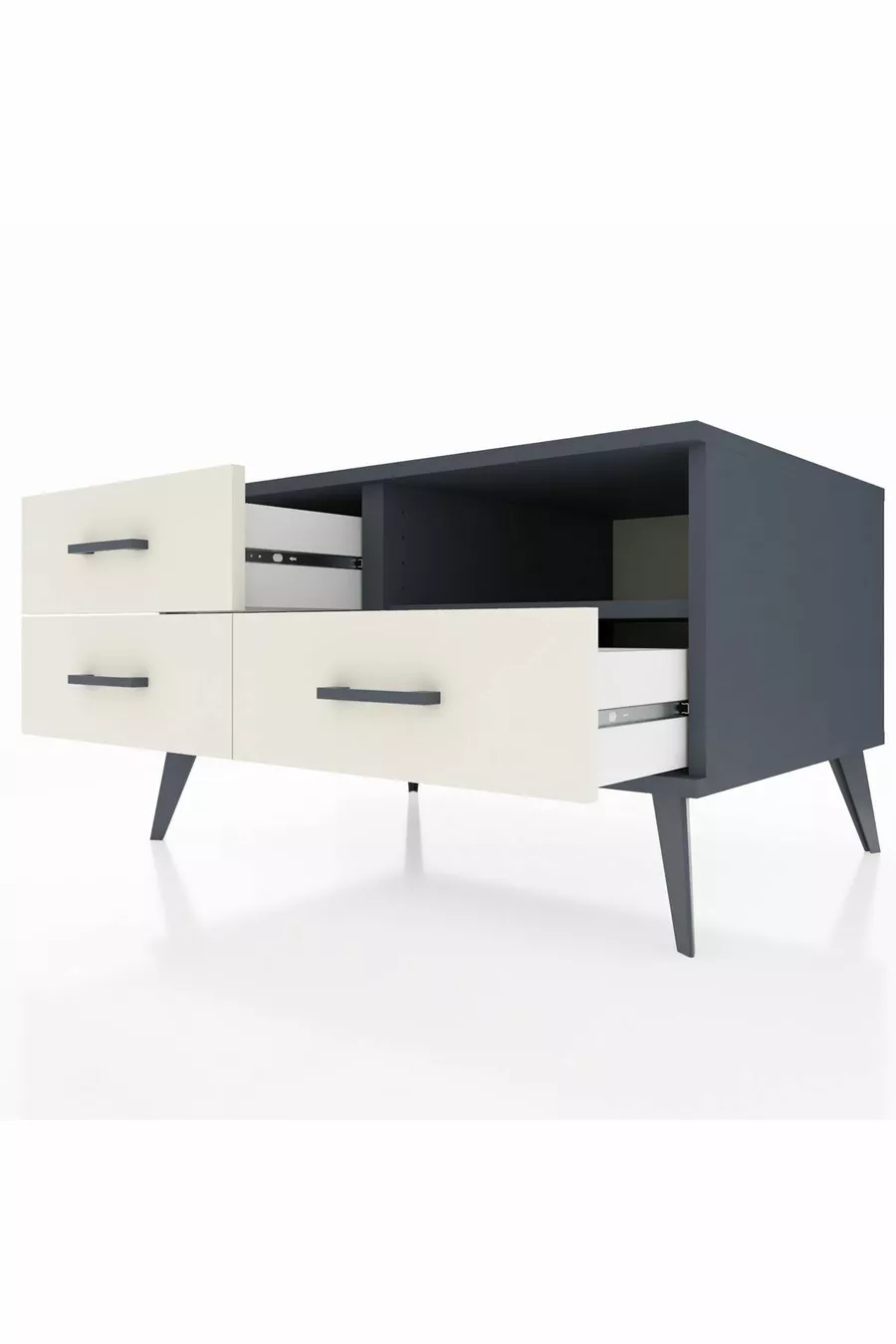 Commode Kronos à une étagère et 3 tiroirs Anthracite-Anthracite/Pierre de Lune