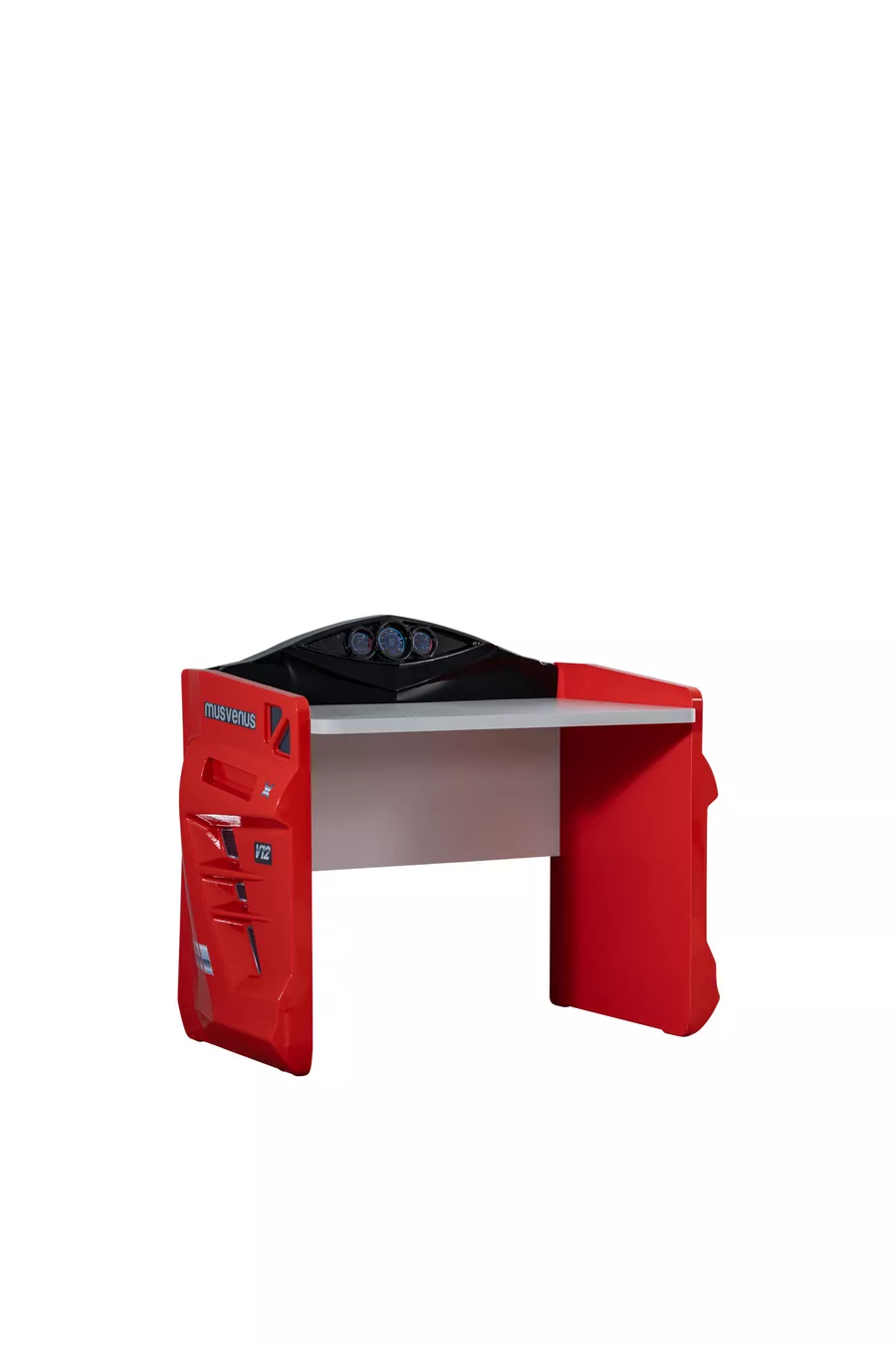 Kinderkamer - Bed met Jaguar-auto, Kledingkast met 3 deuren, Bureau, Ladekast, Boekenkast - Rood
