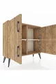 Commode Arges 2 étagères 4 portes Pin-Pin/Pierre de lune