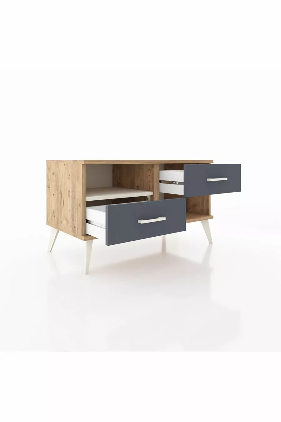 Commode Hyperion à une étagère et 2 tiroirs Pin-Pierre de Lune/Anthracite