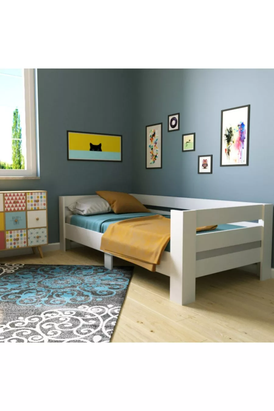 Bed-frame with storage base (ELEGANT LOOK, EASY ASSEMBLY) - square-edged (PARTICLE BOARD)