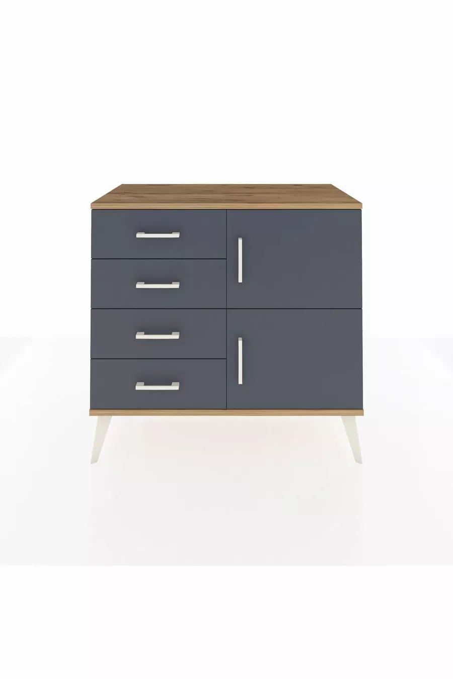 Commode Hyperion à une étagère, 4 tiroirs, 2 portes, pin-anthracite