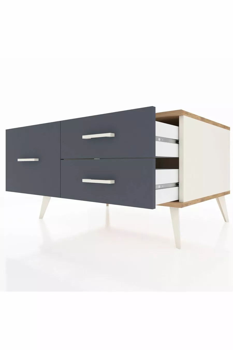 Commode Kronos 3 tiroirs Pierre de lune-Pin/Anthracite